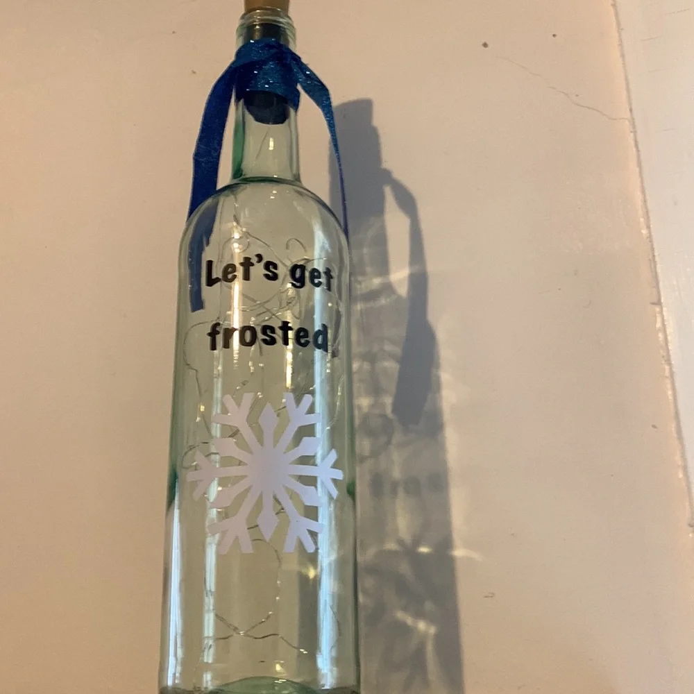 ‘Let’s Get Frosted’ logo wine bottle lantern